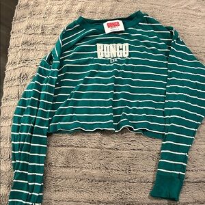 BONGO Teal and White Striped Cropped Top